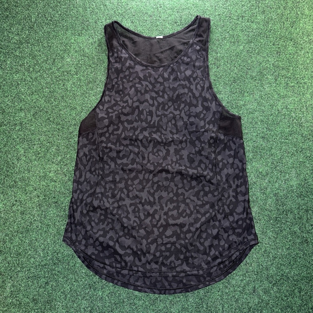 Lululemon Authentic Sculpt Tank Top Women's M Black Gray Camo Pattern